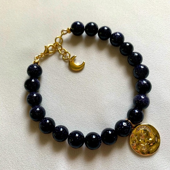 Navy Blue Gold Plated Celestial Beaded Bracelet - Picture 4 of 8